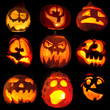 Collection of carved halloween pumpkins