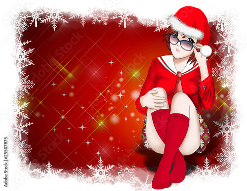 Illustration: Navidad, Chica joven vestida de Santa Claus Navidad, Chica joven vestida de Santa Claus