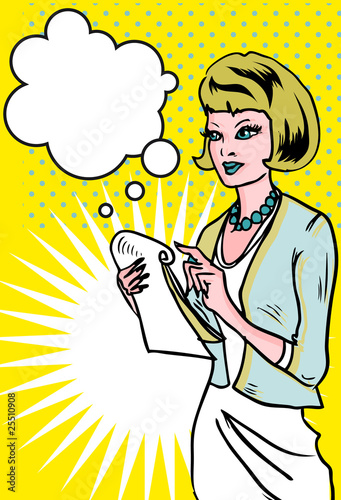 Illustration: Business Woman taking notes popart Business Woman taking notes popart