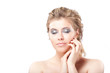 Blonde young dreaming woman with closed eyes
