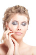 Blonde young dreaming woman with closed eyes