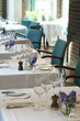 Row of tables in trendy restaurant