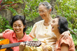Asian elderly mother and daughter fun together Asian elderly mother and daughter fun together