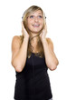 Woman listening to music and singing