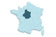 région centre sur france 3D, ombrée, détourée