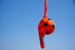 a referees whistle against a blue sky