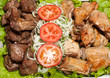 barbecue, shish kebab from chiken and pork