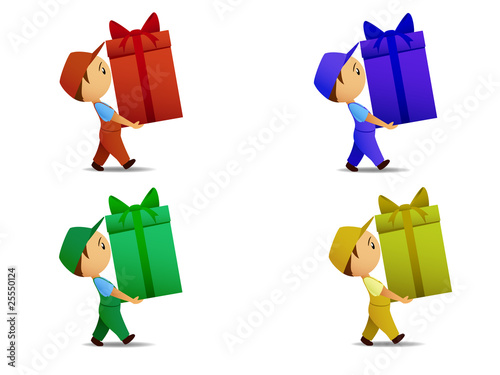 Vector: Set of colored delivery boy with gift box Set of colored delivery boy with gift box