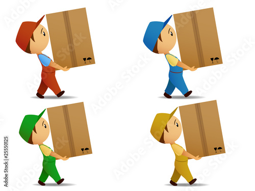 Vector: Set many-coloured delivery boy with box Set many-coloured delivery boy with box