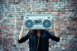 Woman with boom box head