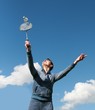 Young girl playing badminton