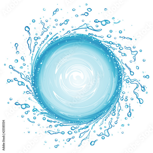 Vector: Water splash in round shape swirl frame. Water splash in round shape swirl frame.