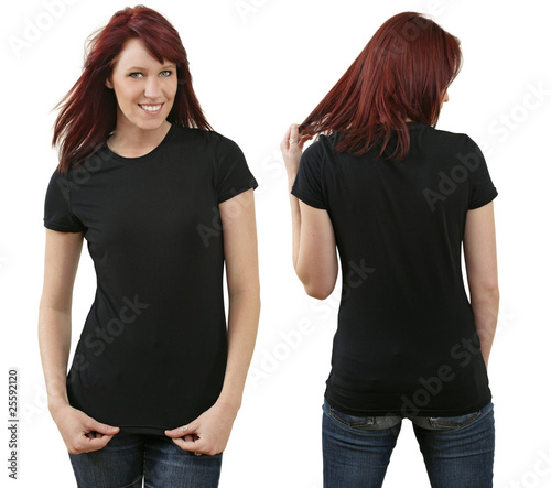 Photo: Redhead female with blank black shirt Redhead female with blank black shirt
