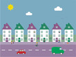 Cute Residential Street Vector Illustration