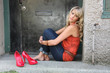 Urban barefoot blond girl