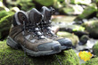 Foto: Hiking boots by stream in a forest Hiking boots by stream in a forest