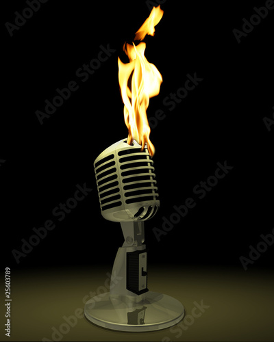 Photo: Vintage microphone on fire Vintage microphone on fire