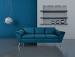 Illustration: interior in blue tones with a sofa and lamp interior in blue tones with a sofa and lamp