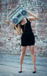 Woman with boom box face
