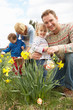Foto: Family On Easter Egg Hunt In Daffodil Field Family On Easter Egg Hunt In Daffodil Field