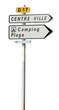 panneau signalisation camping plage centre ville, fond blanc