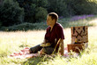 A young man having a picnic
