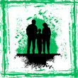 family silhouette on green background