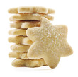 Sugar coated shortbread cookies in star shapes stacked up - on a