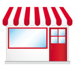 Shop icon with red awnings.