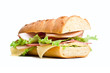 half of long baguette sandwich with lettuce, tomatoes, ham, turk half of long baguette sandwich with lettuce, tomatoes, ham, turk