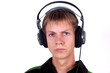 close-up portrait of man with e.arphones