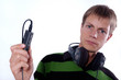 handsome guy with big earphones and MP3-player