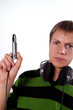 guy, earphones and MP3-player.