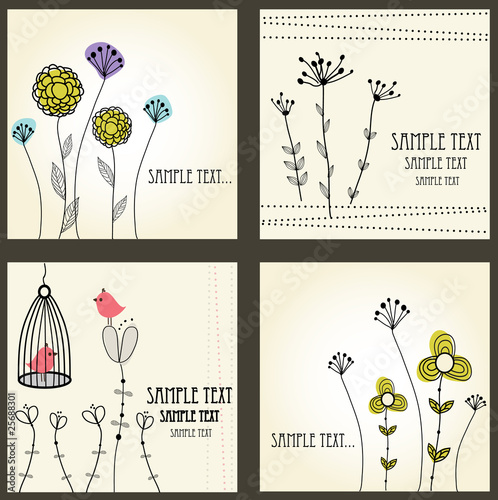 Vector: Retro floral cards set Retro floral cards set