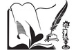 opened book, quill and candle opened book, quill and candle