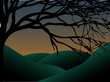 Curvy Creepy Tree at dusk with stars and hills Curvy Creepy Tree at dusk with stars and hills