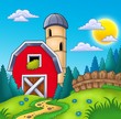 Meadow with big red barn