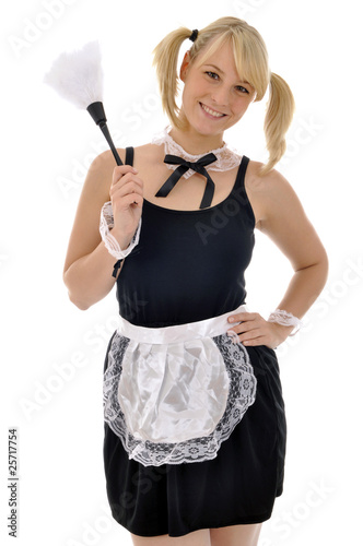 Foto: Zimmermädchen mit Staubwedel Zimmermädchen mit Staubwedel
