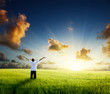 happy young man rest on wheat field