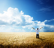 happy young man rest on wheat field happy young man rest on wheat field
