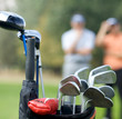 Golf clubs in bag at golf course