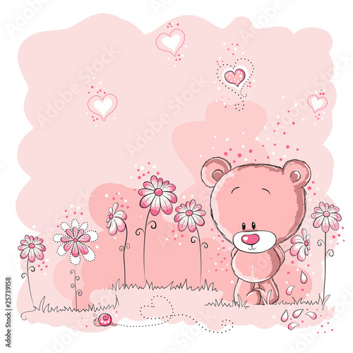 Vettoriale: Pink cute bear holding a flower Pink cute bear holding a flower