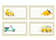 Back to school stickers with vehicles, vector illustration