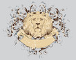 vector t-shirt design with lion (grunge background)