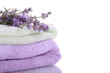 Stack of terry towels with lavender flowers
