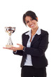 woman winning a trophy