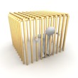 Man jailed in golden cage. 3d rendered illustration. Man jailed in golden cage. 3d rendered illustration.