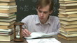 Student is learning his homework. Quick motion