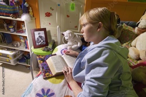 Photo: Girl Reading Bible In Bedroom Girl Reading Bible In Bedroom