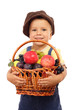 Foto: Little boy with basket of fruits, isolated on white Little boy with basket of fruits, isolated on white